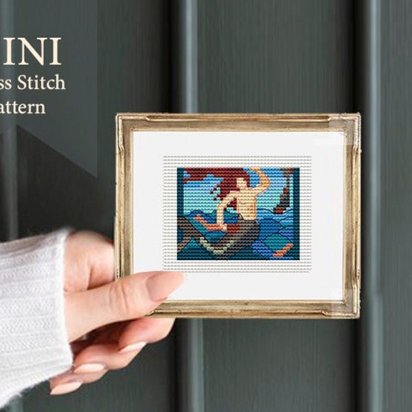 Mini cross stitch pattern,  "A Sea-Nymph", Edward Coley Burne-Jones, tiny cross stitch, cross stitch lovers, mini masterpieces, embroidery