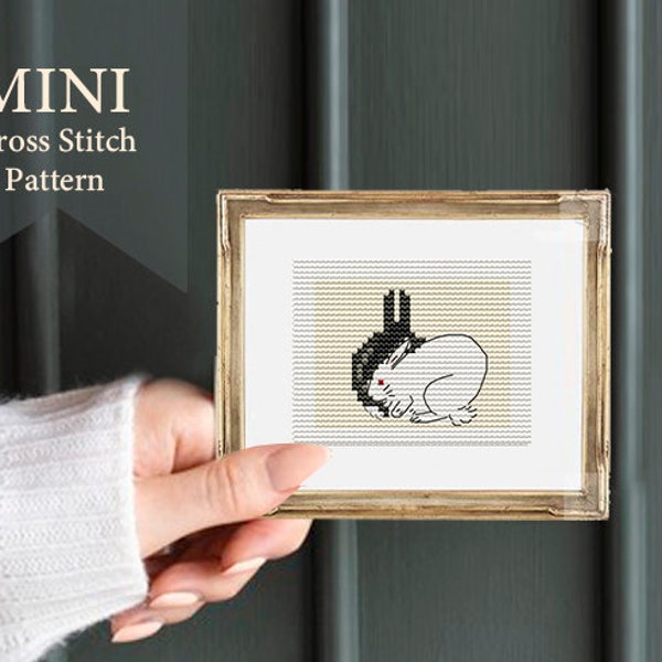 Cross stitch pattern mini, mini bunny, Kono Barei paintings, art cross stitch, modern cross stitch, art embroidery, small bunny, tiny bunny