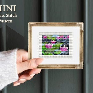 Water Lilies Monet Cross stitch Art Pattern, tiny art, small art, easy cross stitch pattern, embroidery art, famous paintings, Cross-stitch