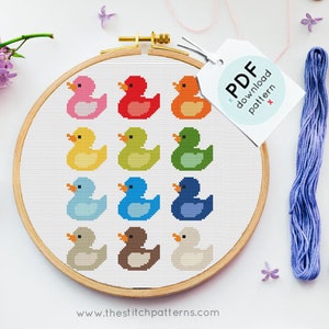 PDF Counted Cross Stitch - rainbow ducks, duck cross stitch, diy, how-to, embroidery, pattern, dmc, supply, instruction, baby, nursery, easy