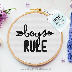 boys Cross Stitch Pattern, Boys rule Easy Cross Stitch Pattern, Nursery Cross Stitch, Baby Boy DIY, Kids Room Crafts, quote cross stitch,