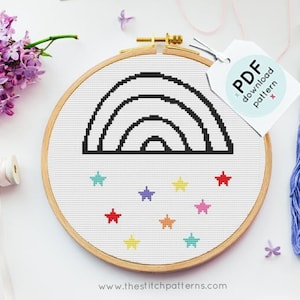 Rainbow Cross Stitch Pattern , Colorful cross stitch, Instant Download, Nursery Decor, modern stitch, Multicolor Cross Stitch Rainbow, easy