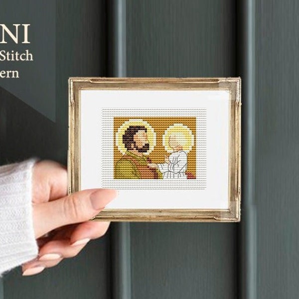 Mini "St. Joseph", Catholic Saints cross stitch patterns, mini masterpieces, saints embroidery,  catholic faith, craft catholic, Xstitch pdf