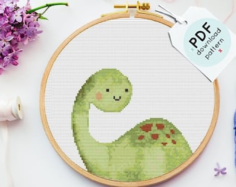 Dinosaur Cross Stitch Pattern, Dino Embroidery, Kids Craft (PDF Download)