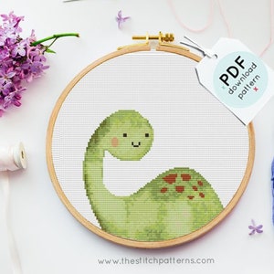 Motif de point de croix dino mignon, motif PDF imprimable, motif de broderie de dinosaure, point de croix Dino, point de croix pour enfants, thestitchpatterns