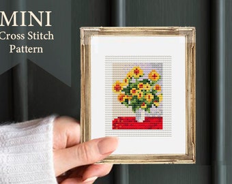 Mini kruissteekpatroon, Zonnebloemen van Claude Monet, Mini Monet, kleine Monet, mini zonnebloemen, miniatuurkunst, borduurpatronen, gemakkelijk