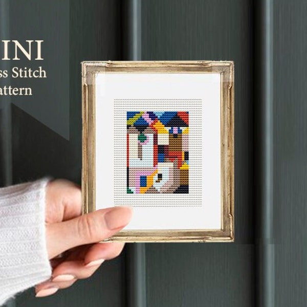 Tiny Paul Klee, "colorful Architecture", cross stitch patterns, hoop art, art cross stitch, mini masterpieces, pdf template, DIY crafts, TSP