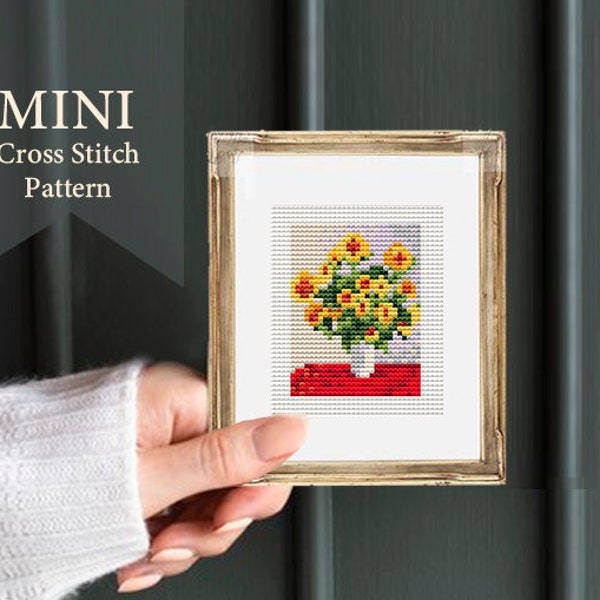 Mini cross stitch pattern, Sunflowers by Claude Monet, Mini Monet, small Monet, mini sunflowers, miniature art, embroidery patterns, easy