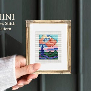 Mini "The pink cloud" by Henri-Edmond Cross, small cross stitch pattern, mini masterpieces, counted cross stitch,  tiny art, embroidery pdf