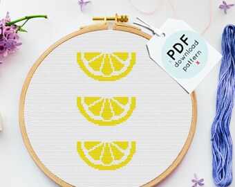Lemon Slices Cross Stitch Pattern, Kitchen Embroidery, Modern Citrus Design (PDF Download)