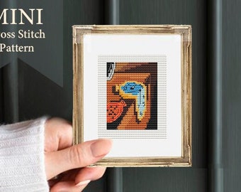 Mini "The persistence of the memory", Salvador Dalí cross stitch patterns, hoop art, cross stitch art, mini cross stitch, embroidery art,pdf