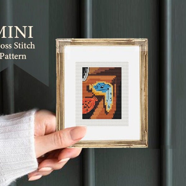 Mini "The persistence of the memory", Salvador Dalí cross stitch patterns, hoop art, cross stitch art, mini cross stitch, embroidery art,pdf