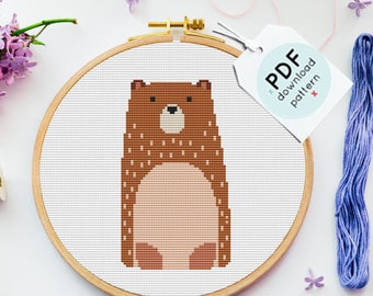 Bear Cross Stitch Pattern, Modern Nursery Embroidery Design (PDF Download)