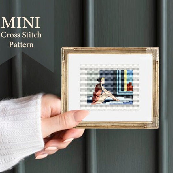 Tiny art, Morning sun by Edward Hopper, Miniature art cross stitch, Cross stitch mini, cross stitch small, modern cross stitch, art lovers