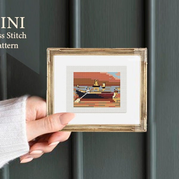 Tiny art, "GLOUCESTER HARBOR"  mini cross stitch pattern, Winslow Homer art, beginner cross stitch, easy cross stitch, counted cross stitch