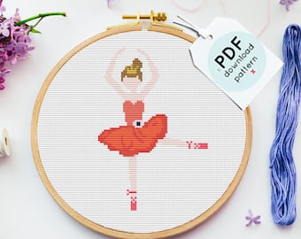 Ballerina Cross Stitch Pattern, ballerina embroidery pattern, cross stitch chart,  Watercolor Cross Stitch, Cross stitch pattern pdf, girl