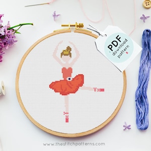Ballerina Cross Stitch patroon, ballerina borduurpatroon, kruissteekdiagram, aquarel kruissteek, kruissteek patroon pdf, meisje