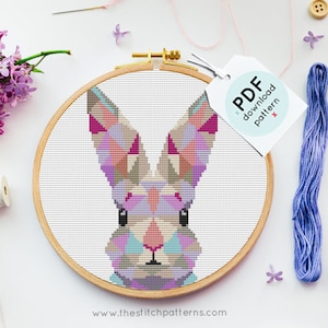 modern geometric cross stitch pattern, PDF pattern, instant download, geometric bunny, vector bunny,  easy cross stitch pattern