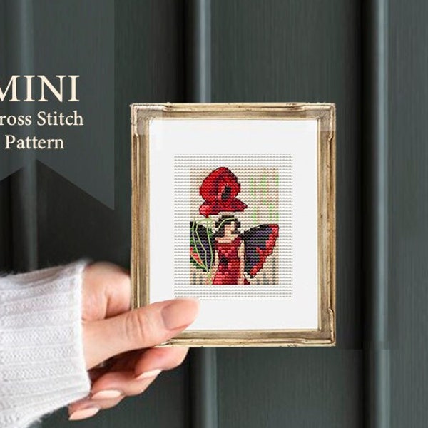 Mini cross stitch PDF, "The Poppy Fairy Cicely" by Mary Barker, vintage cross stitch, cross stitch wall art, cross stitch chart, vintage art