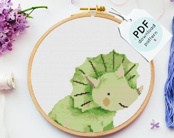 Cross stitch pattern, dinosaur PDF