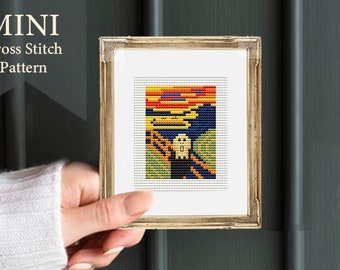 The Scream cross stitch pattern Mini cross stitch famous painting Edvard Munch, Small cross stitch pdf, masterpiece pattern, tiny stitch