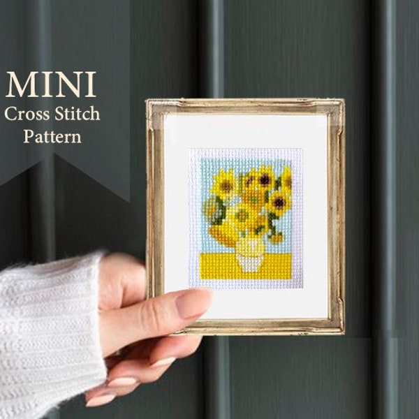 Mini cross stitch, Van Gogh Sunflowers  cross stitch pattern PDF, small mini art, artwork cross stitch, masterpieces, paintings patterns