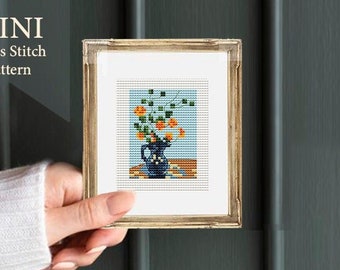 Cross stitch pattern, Nasturtiums in a Blue Vase,  Claude Monet stitch pattern,  floral cross stitch, tiny chart, famous painting xstitch,