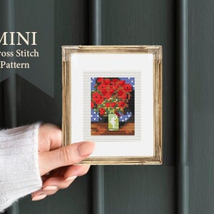 Mini cross stitch pattern Modern small  art  Vase with Poppies by Vincent van Gogh Famous art miniature MINI MASTERPIECES Easy beginner PDF