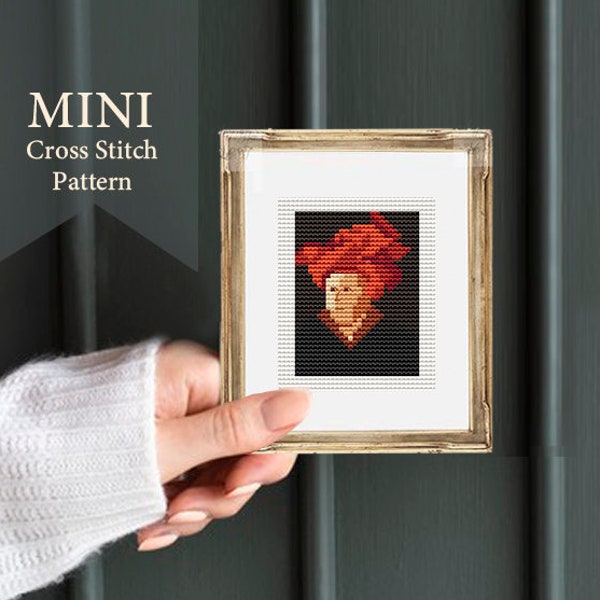 Mini cross stitch Art, Portrait of a Man, Jan van Eyck, cross stitch pattern PDF, small mini art, cross stitch art, masterpieces embroidery