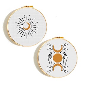 Padrão de ponto cruz moderno em PDF, Ponto cruz das fases da lua, ponto cruz celestial, Ponto cruz da lua, Download instantâneo em PDF, ponto cruz boho