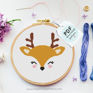 Nursery cute Deer Cross Stitch pattern, Deer Pattern, embroidery Woodland Animals, Modern Cross Stitch, Animal Cross Stitch, diy gits, easy