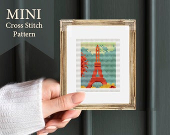 The Eiffel Tower Cross-stitch pattern, mini art, PDF pattern, Georges Seurat, small art, embroidery art, cross stitch art, hand stitch art