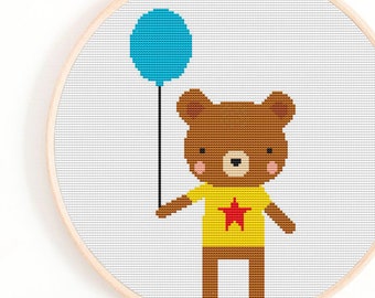 Bear Cross Stitch Pattern, Nursery Decor, Baby Animal PDF Download