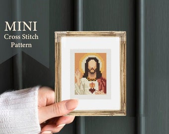 Mini "Sacred heart of Jesus" PDF Cross Stitch Pattern, Religious PDF Cross Stitch Pattern, Digital Download, small cross stitch, art stitch