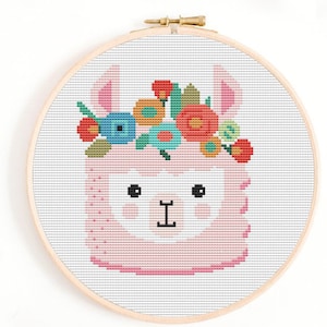 Llama Cross Stitch Pattern, floral Alpaca Cross Stitch, Llama Embroidery, Animal Cross Stitch, Cute Cross Stitch,Llama Needlework,Llama hoop