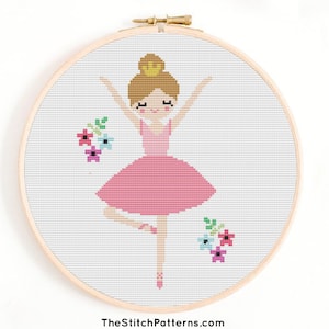 Ballerina Cross Stitch Pattern, floral cross stitch, Dancer Cross Stitch, ballerina embroidery, nursery cross stitch, girls cross stitch,