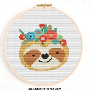 Sloth cross stitch pattern PDF, baby girl cross stitch, Sloth embroidery PDF, Instant download,Small hoop art,sloth chart, sloth pdf pattern