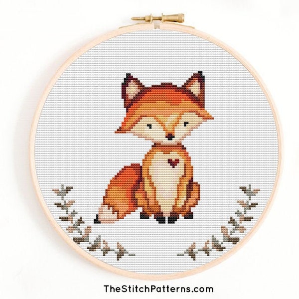 Fox Cross Stitch Pattern, Baby Cross stitch pattern, nursery cross stitch, PDF pattern, wild animals cross stitch, Woodland cross stitch