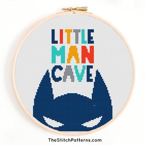 Little Man cave, Cross Stitch Pattern Instant Download PDF, Modern Cross Stitch Embroidery Design, boys quote embroidery, boys cross stitch