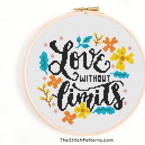 Love without Limits cross stitch PDF pattern, Valentine cross stitch, Valentines day embroidery, Instant Download, Easy Cross Stitch Pattern