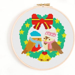 Christmas BIRDS pattern Pdf, Christmas cross stitch pattern, Christmas embroidery, Christmas wall decor, Merry Christmas decorations, Chart