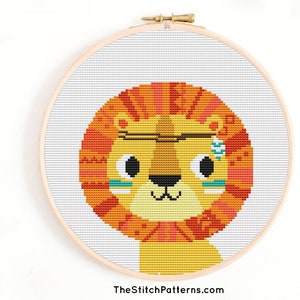Lion cub cross stitch pattern PDF ,  safari cross stitch, safari Lion embroidery PDF ,Instant download pattern, 8x8 cross stitch, kids