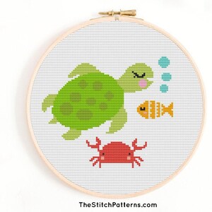 ocean animals cross stitch, turtle cross stitch, Fishy, Modern cross stitch pattern PDF, Instant download,kids cross stich, kids diy pattern