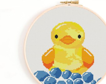 Patrón de punto de cruz de pato amarillo para baño, decoración divertida para el baño (descarga en PDF)