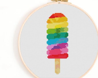 Rainbow Ice Cream Cross Stitch Pattern, Summer Nursery Decor (PDF Download)