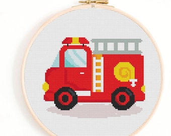Fire Truck Cross Stitch Pattern: Boys Room Decor (PDF) children stitching chart, diy