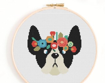 PUG cross stitch pattern PDF.  Cute chart