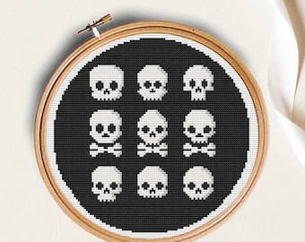 Skeleton Cross Stitch Pattern, Skull Pattern, skull Embroidery PDF Pattern,Goth Cross Stitch Pattern,Easy Cross Stitch, halloween stitch pdf