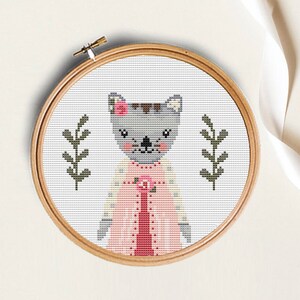 Baby meisje kruissteek patroon, Dieren grafiek, kat kruissteek, kerstcadeau babymeisje, digitaal geklets, meisjes borduurwerk, baby kruissteek