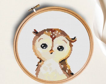 Watercolor owl cross stitch Pattern PDF cross stitch For kids Cross stitch Easy crossstitch Simple cross stitch embroidery Owl, animals